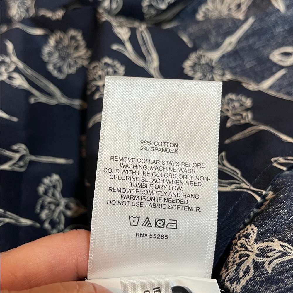 EXPRESS MENS LONG SLEEVE FLORAL PRINT BUTTON DOWN SHIRT BLU WHI SLIM FIT SIZE XL - Picture 7 of 12